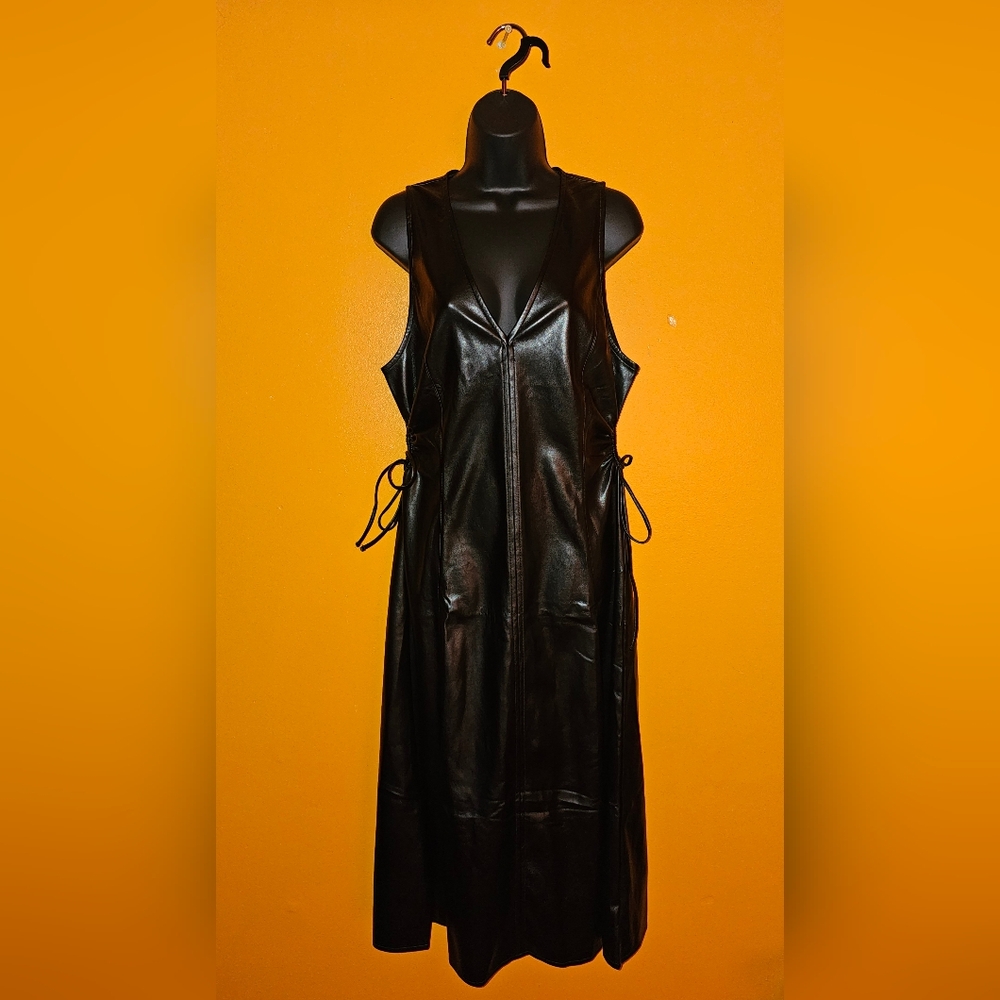 The Drop Women's Sabi Vegan Leather Cutout Midi Dress Size M New